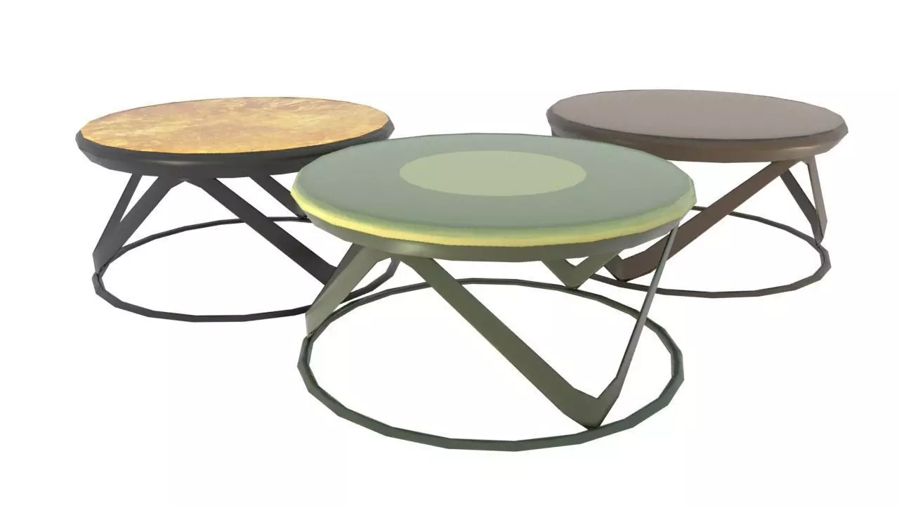 Table3 round side table with metal frame and glass top Low-poly 3D model_0