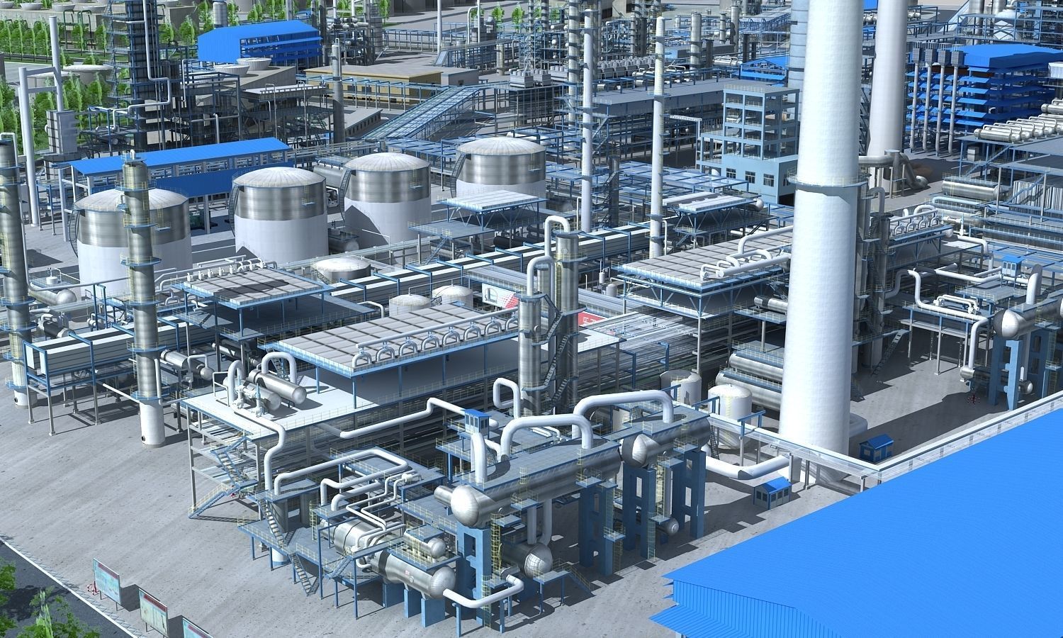 Complete Refinery Scene Low-poly 3D model_10