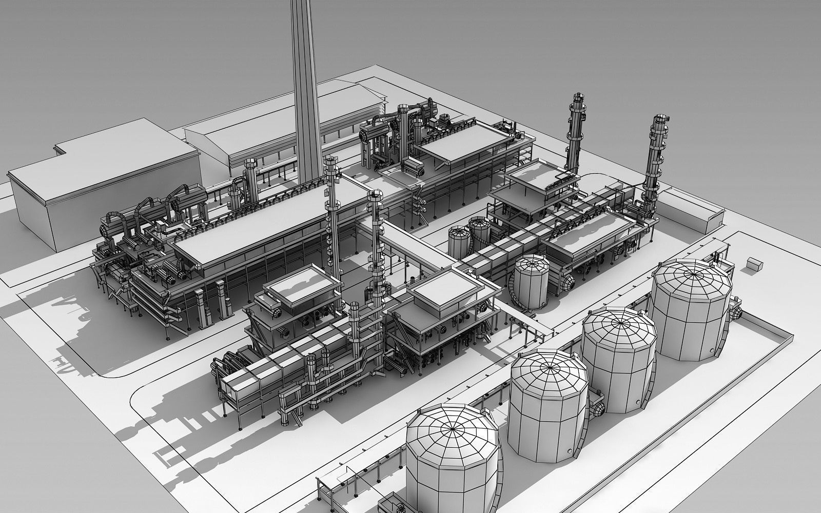 Complete Refinery Scene Low-poly 3D model_24