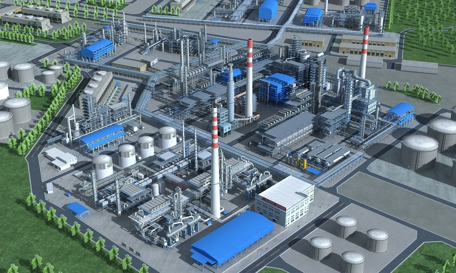 Complete Refinery Scene Low-poly 3D model_12