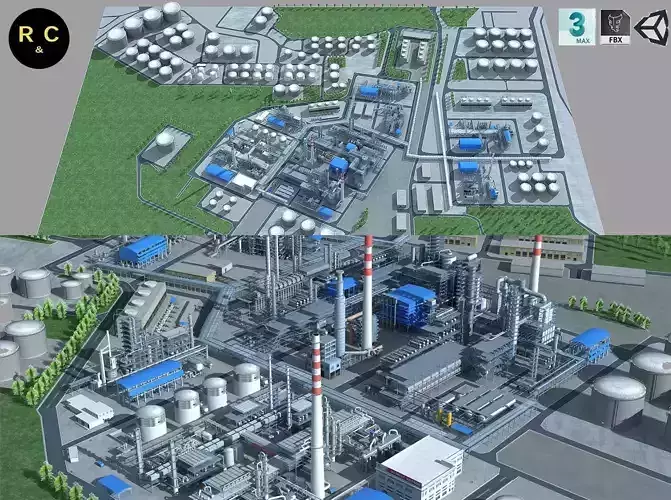 Complete Refinery Scene Low-poly 3D model