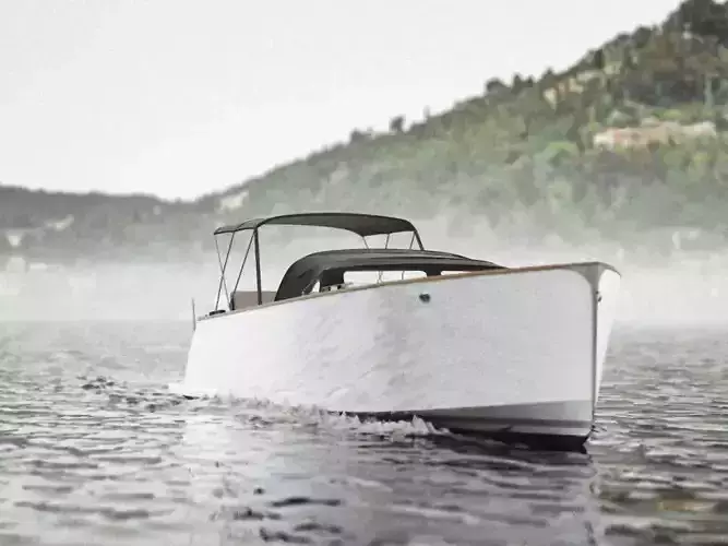 Realistic boat with wake animation using texture displacemement 3D model