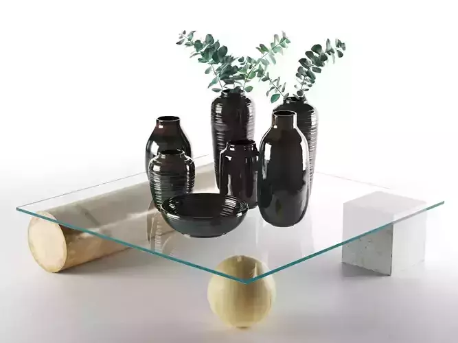 Vases with Eucalyptus and Tray