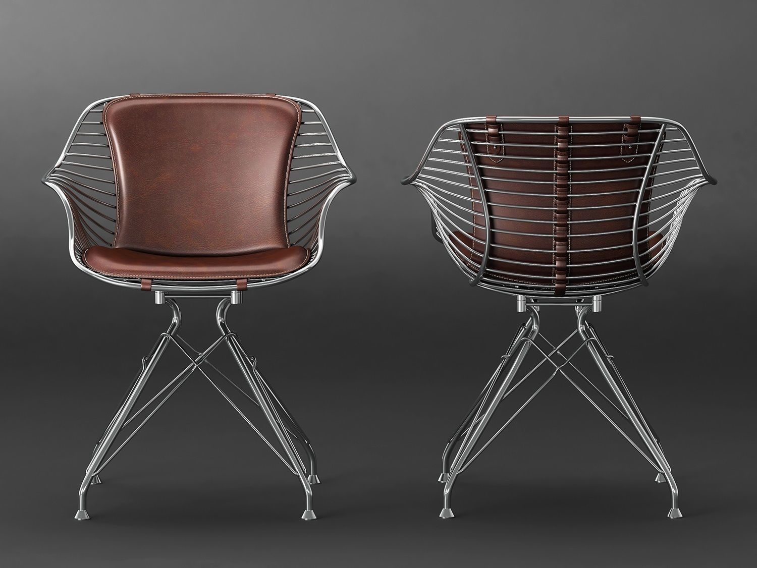 Wire dining chair 3D model_5