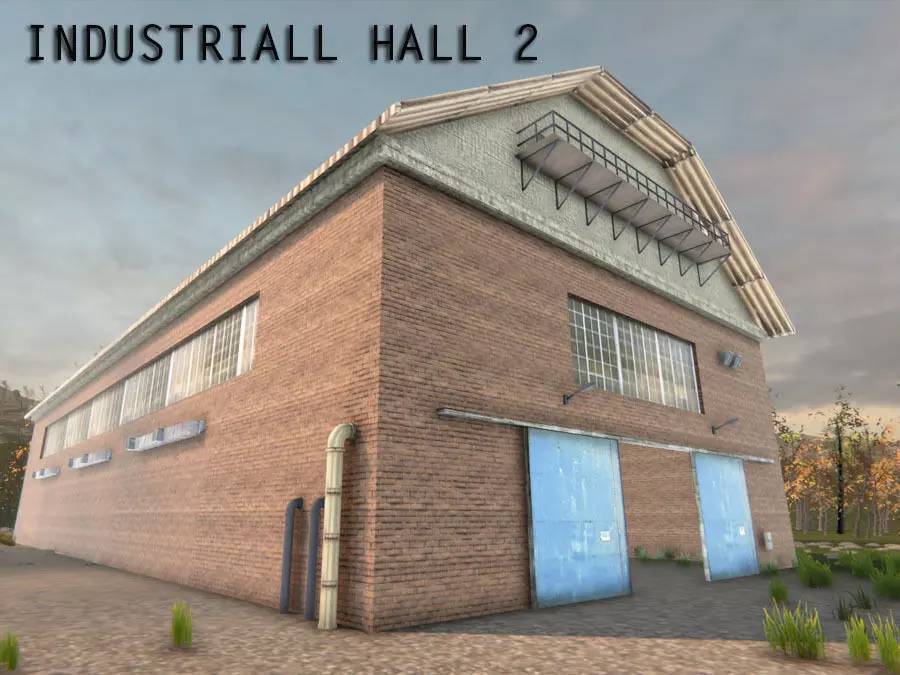 Industrial Hall 2 Low-poly 3D model_0