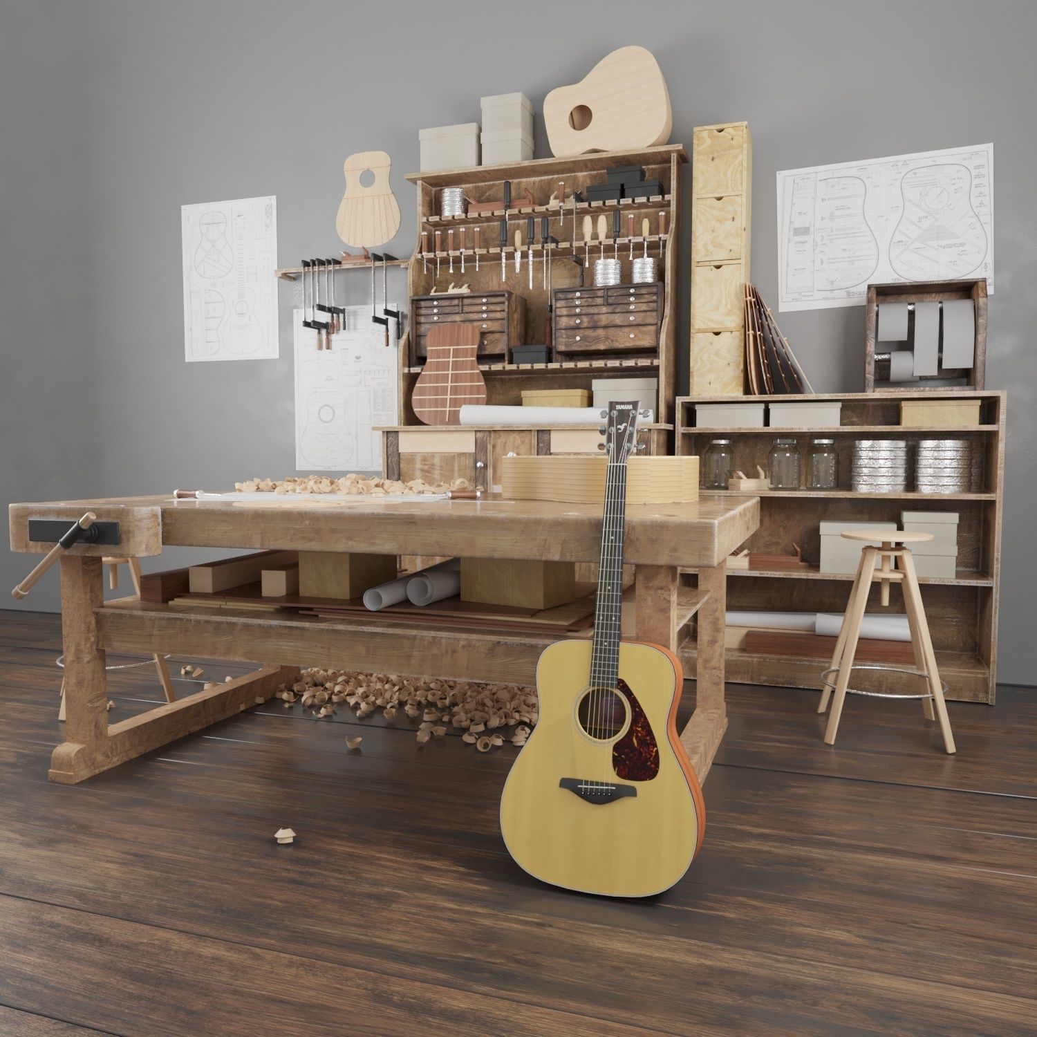 Guitar workshop 3D model_1