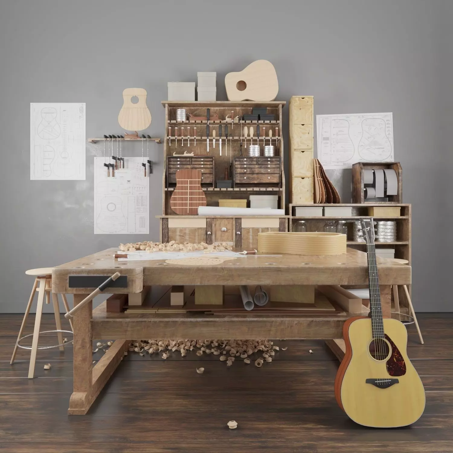 Guitar workshop 3D model_0