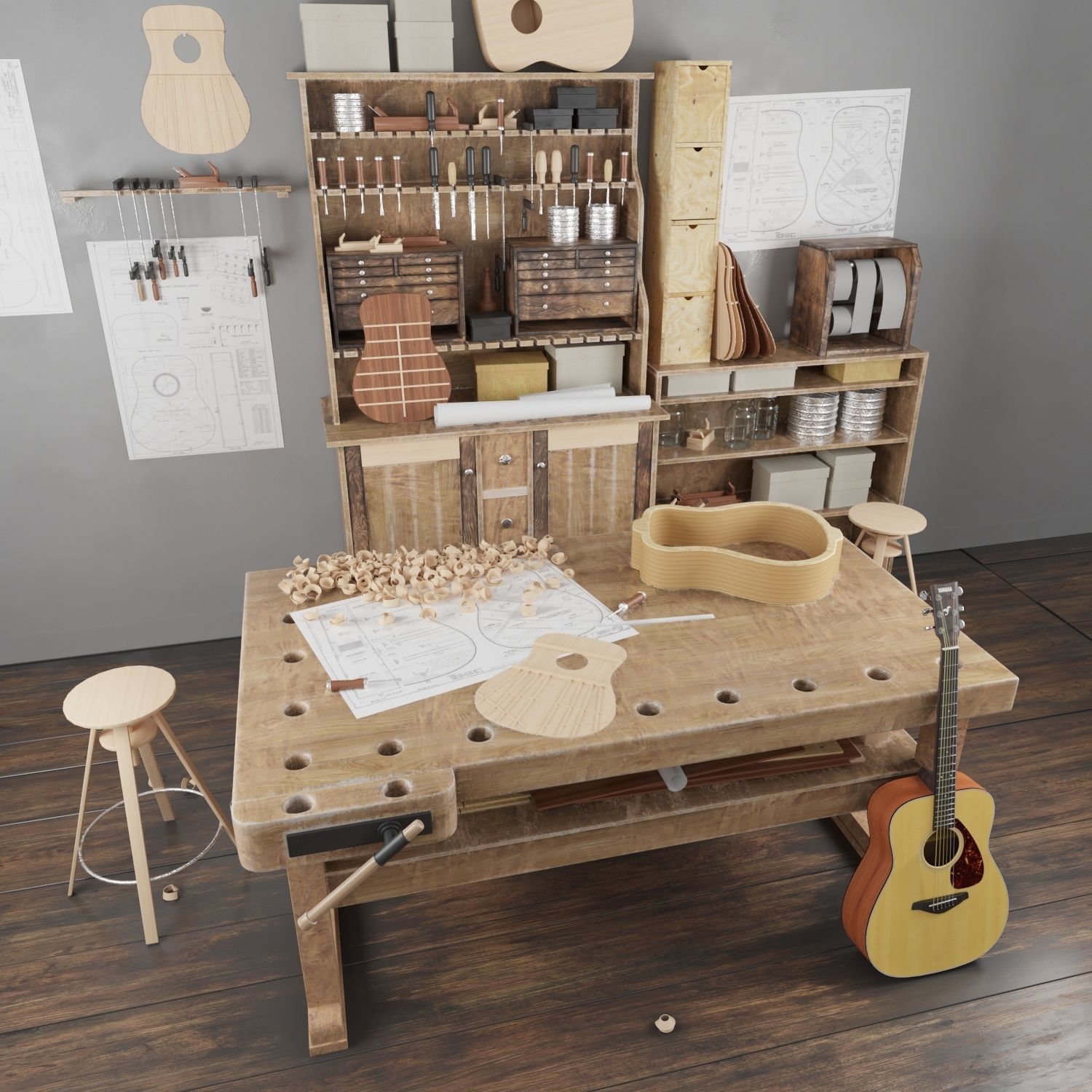 Guitar workshop 3D model_2