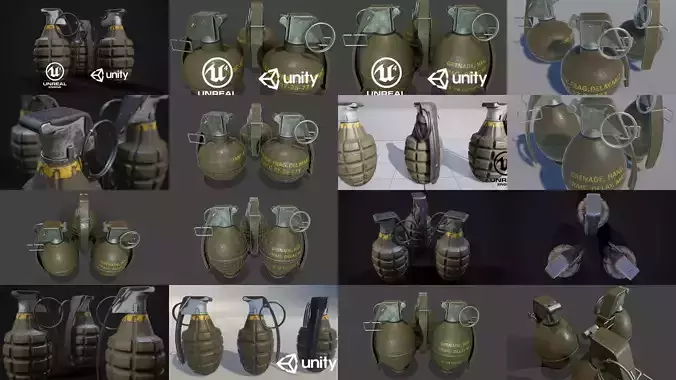 Hand Grenade Lowpoly 3D Model Collection