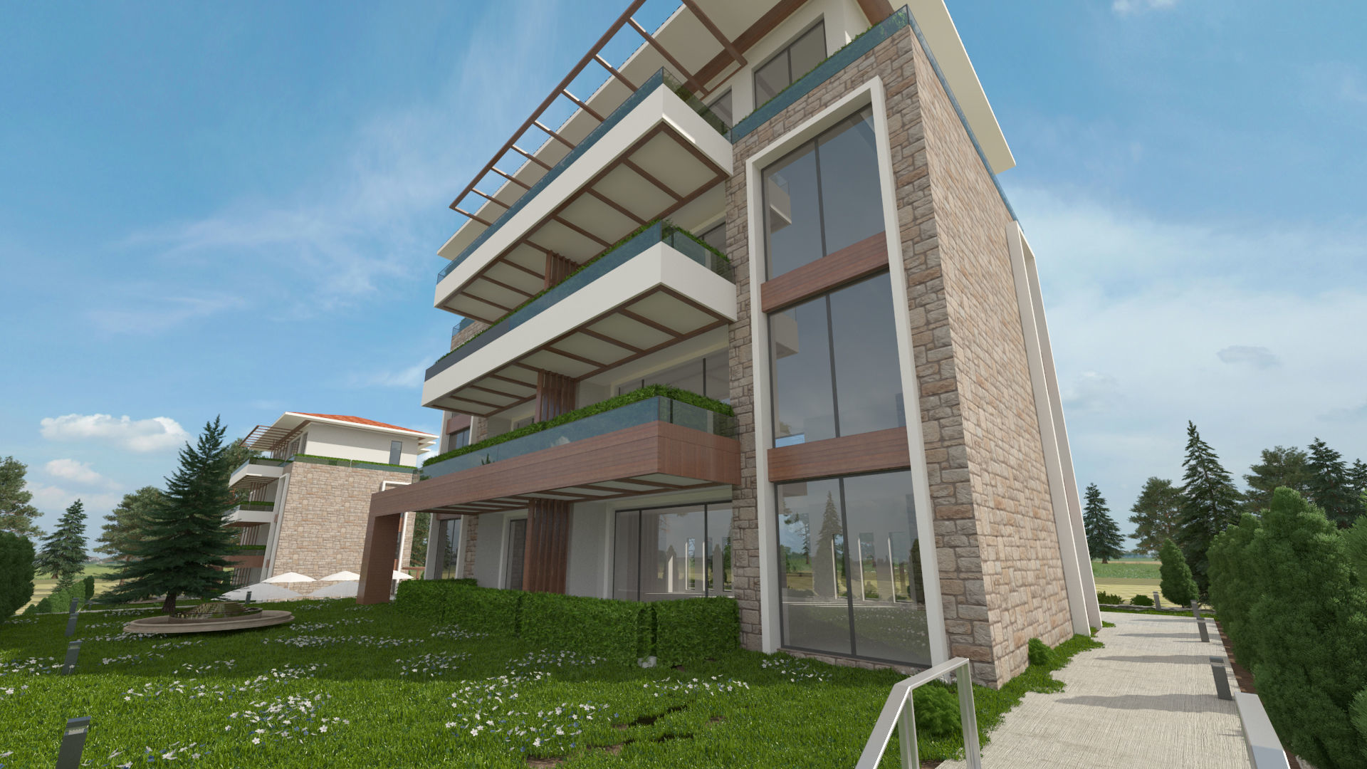 Modern Residential Exterior 3D model_3