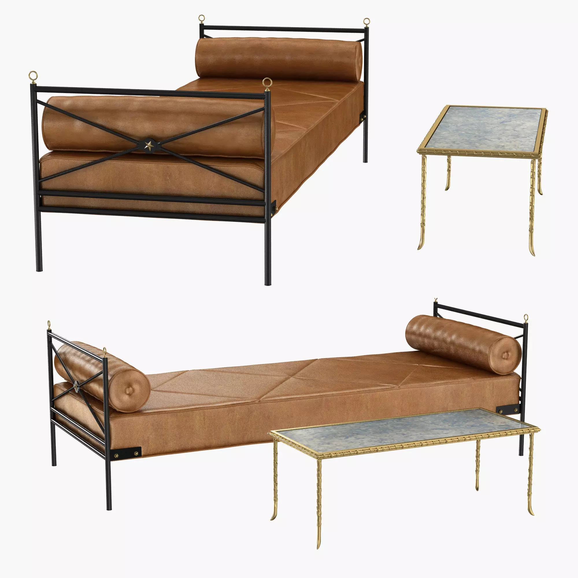 Bronze Table by Maison Bagues and arbus daybed 3D model