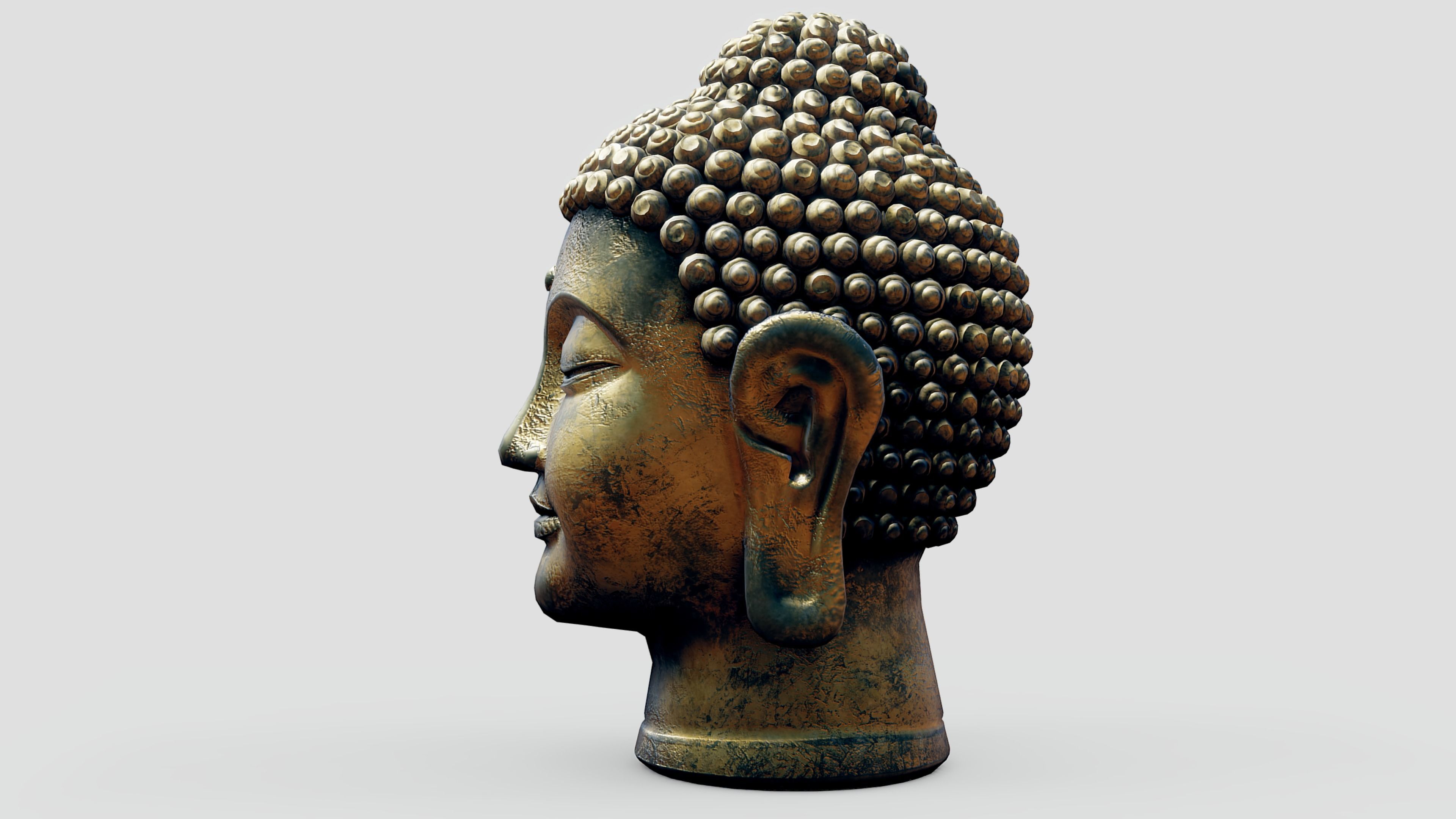 Buddha Old Golden Head Low-poly 3D model_2