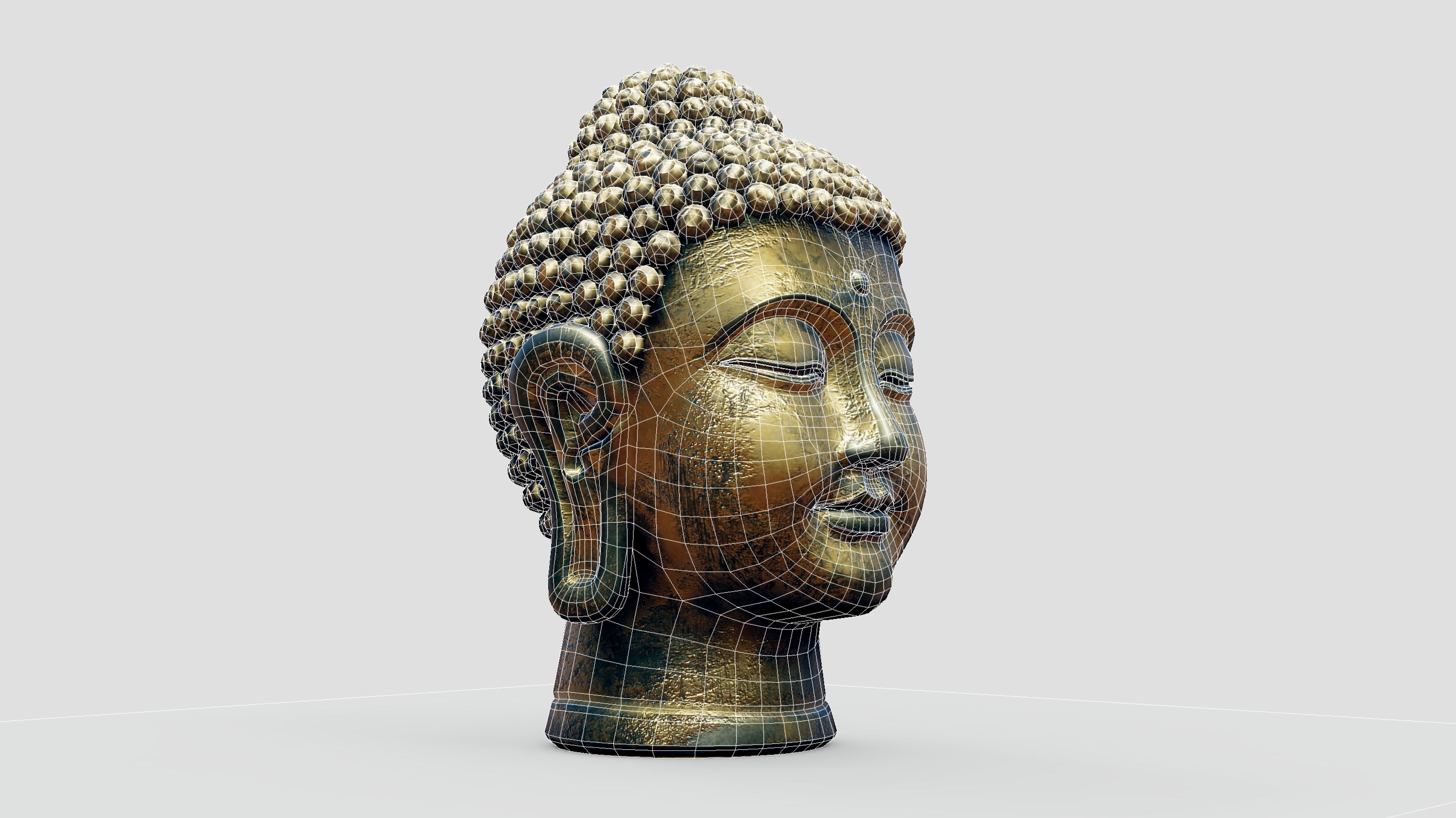 Buddha Old Golden Head Low-poly 3D model_6
