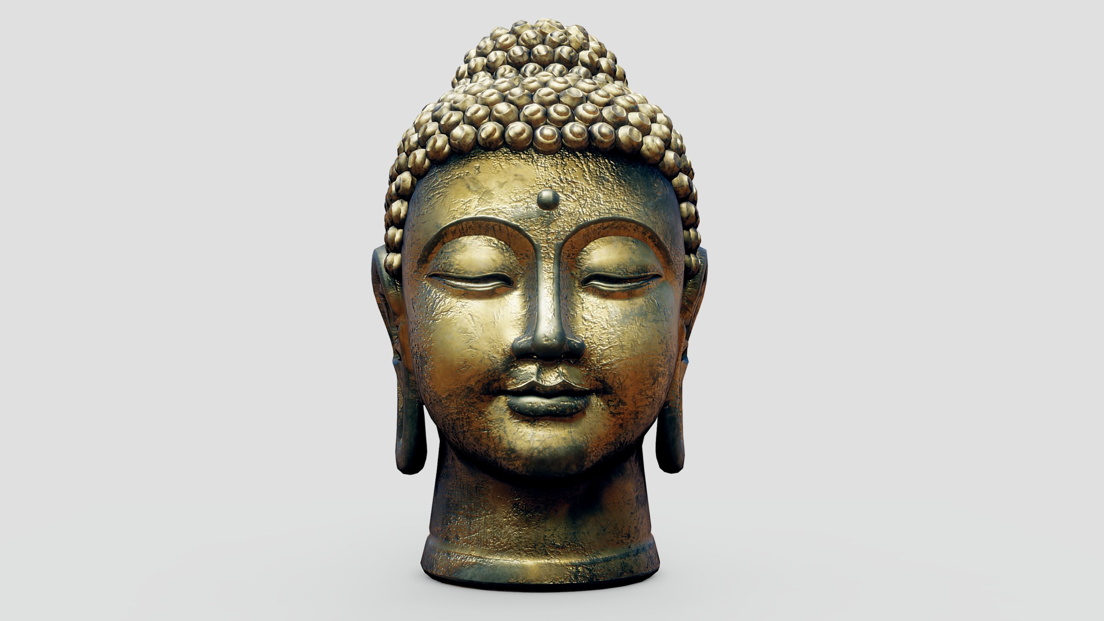 Buddha Old Golden Head Low-poly 3D model_1