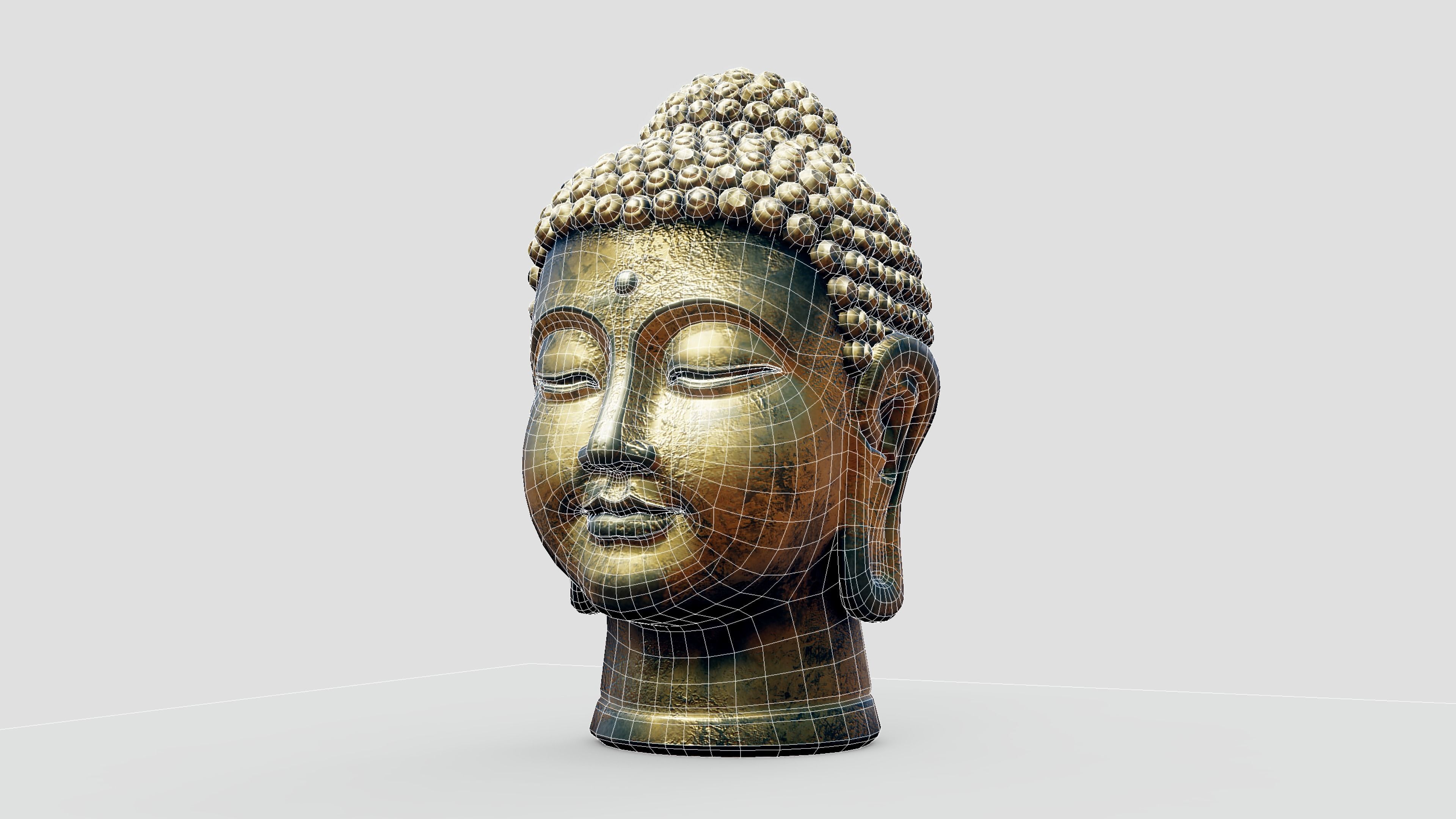 Buddha Old Golden Head Low-poly 3D model_5