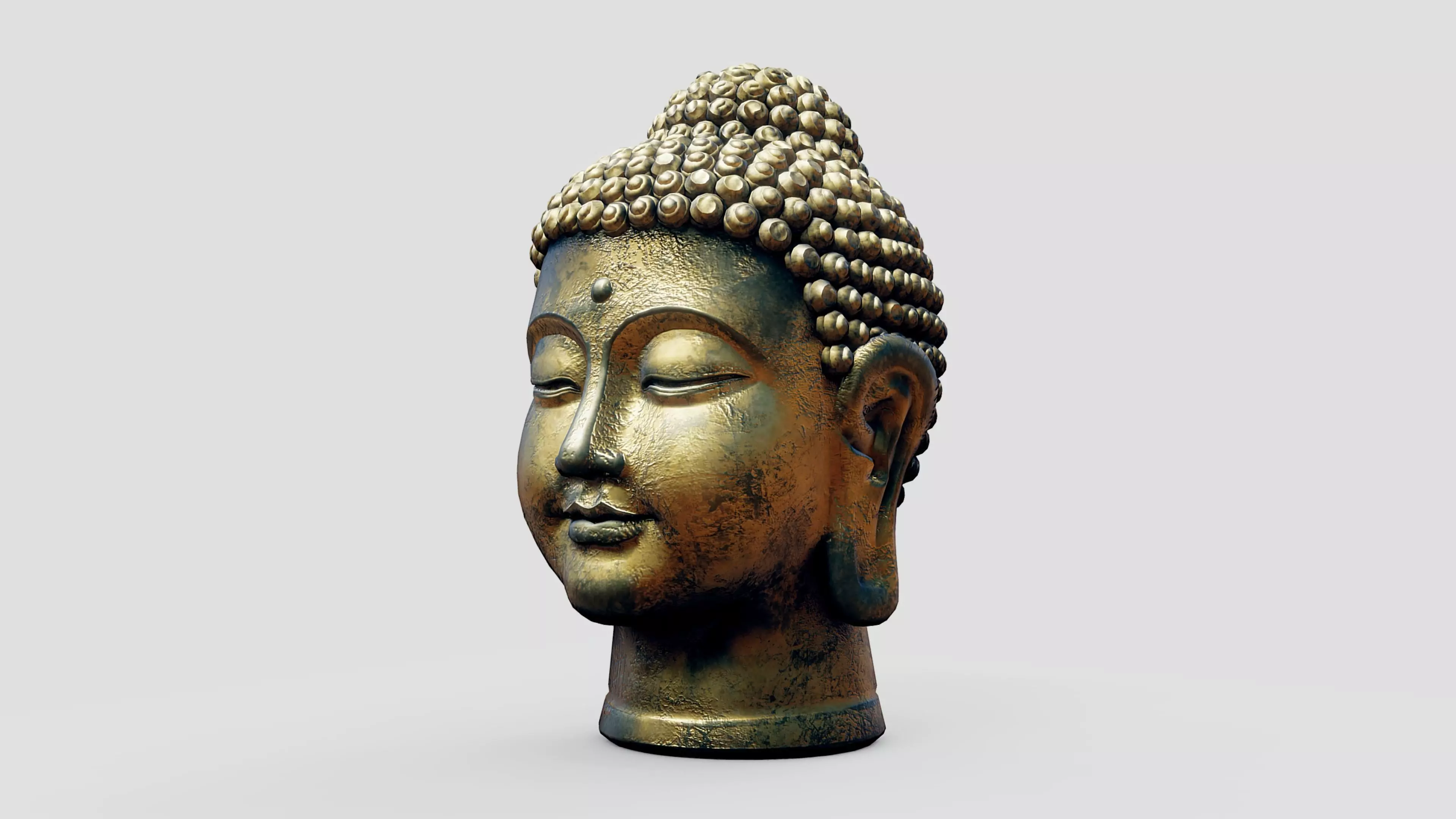 Buddha Old Golden Head Low-poly 3D model_0