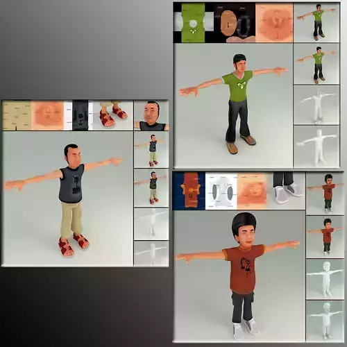 3 Textured Low poly Character