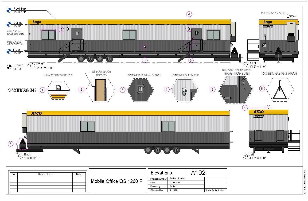 Construction Site Trailer On Running Steel Frame 12 x 60 ft Low-poly 3D model_6