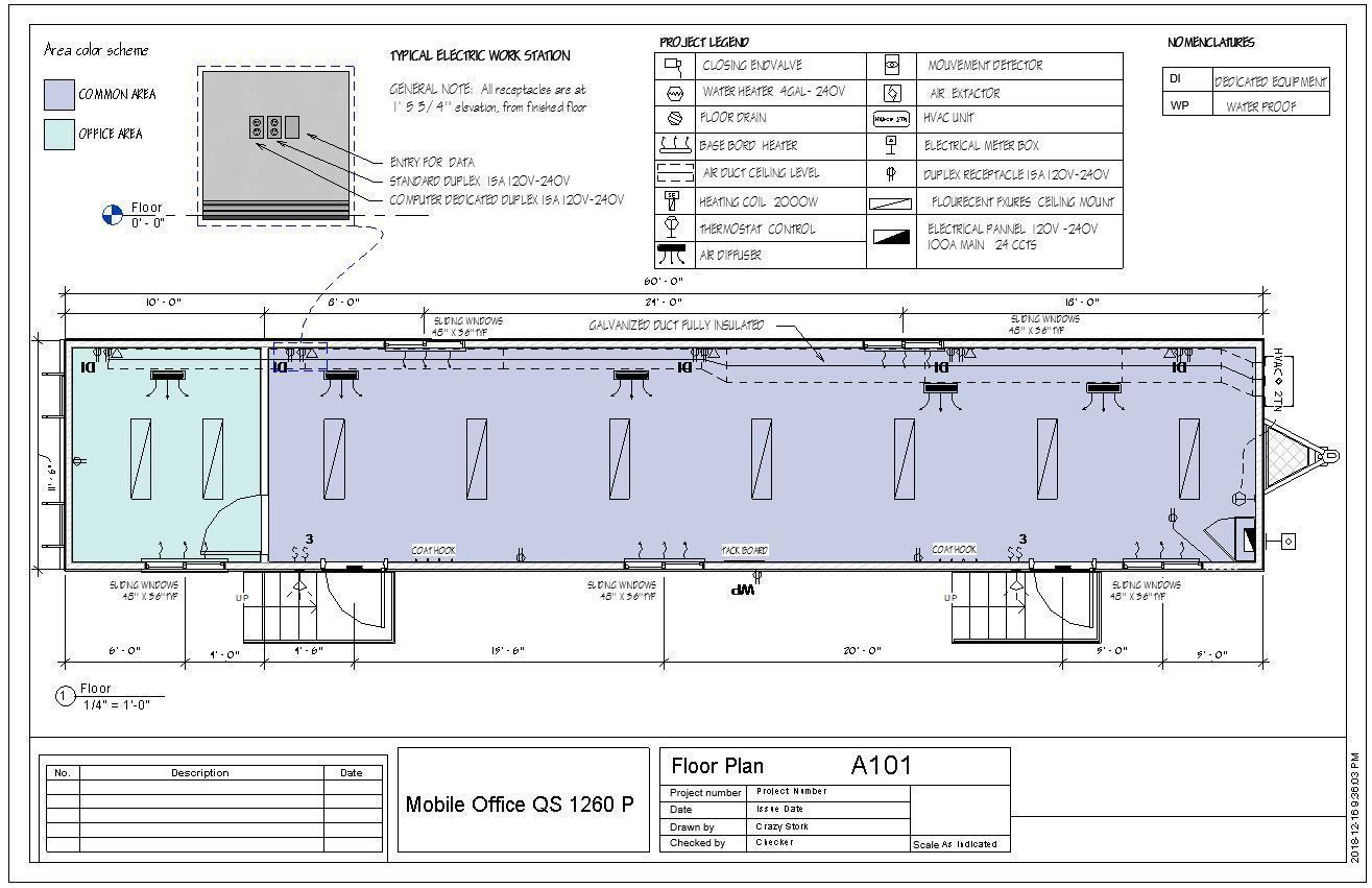 Construction Site Trailer On Running Steel Frame 12 x 60 ft Low-poly 3D model_5