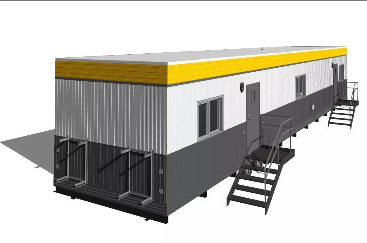 Construction Site Trailer On Running Steel Frame 12 x 60 ft Low-poly 3D model_0