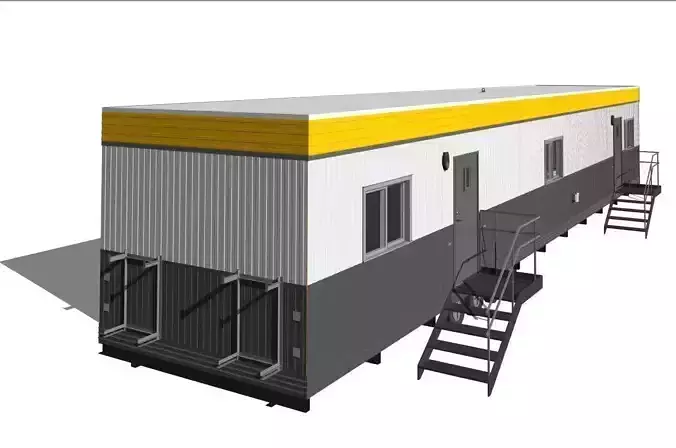 Construction Site Trailer On Running Steel Frame 12 x 60 ft Low-poly 3D model