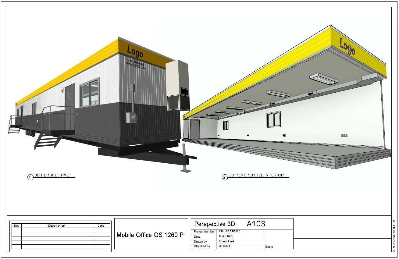 Construction Site Trailer On Running Steel Frame 12 x 60 ft Low-poly 3D model_7