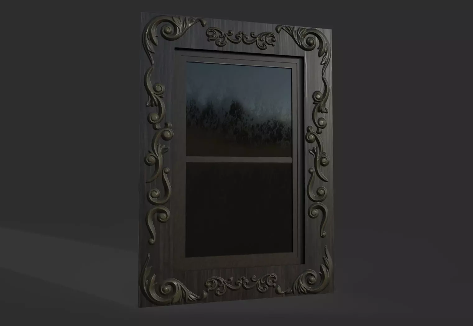 wooden window with relief 3D model_0
