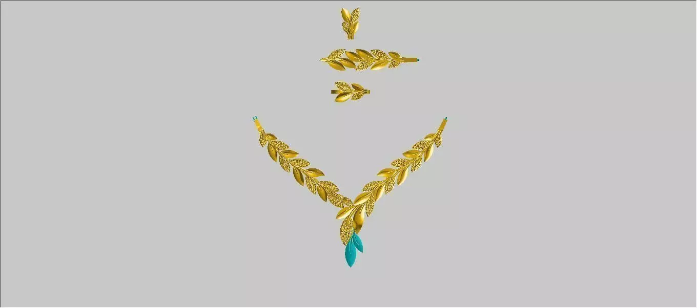 full set necklace with gold and turquoise leaves 3D model