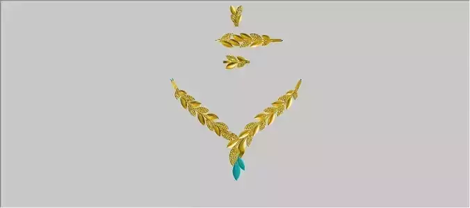 full set necklace with gold and turquoise leaves