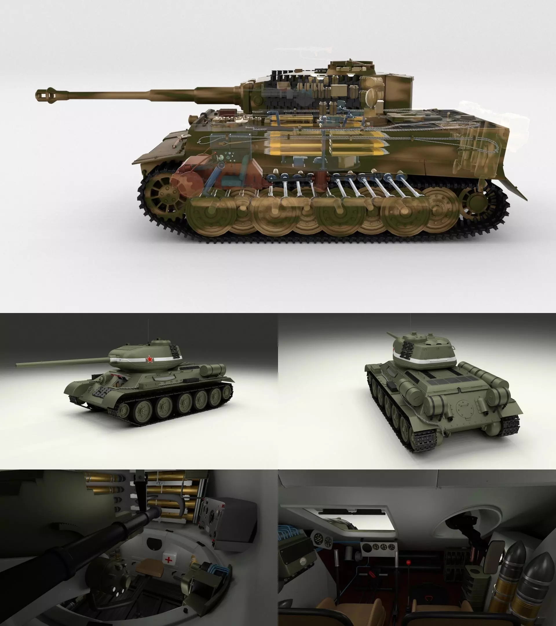 T34-85 Tiger Tank Late Pack with Interior 3D model_0
