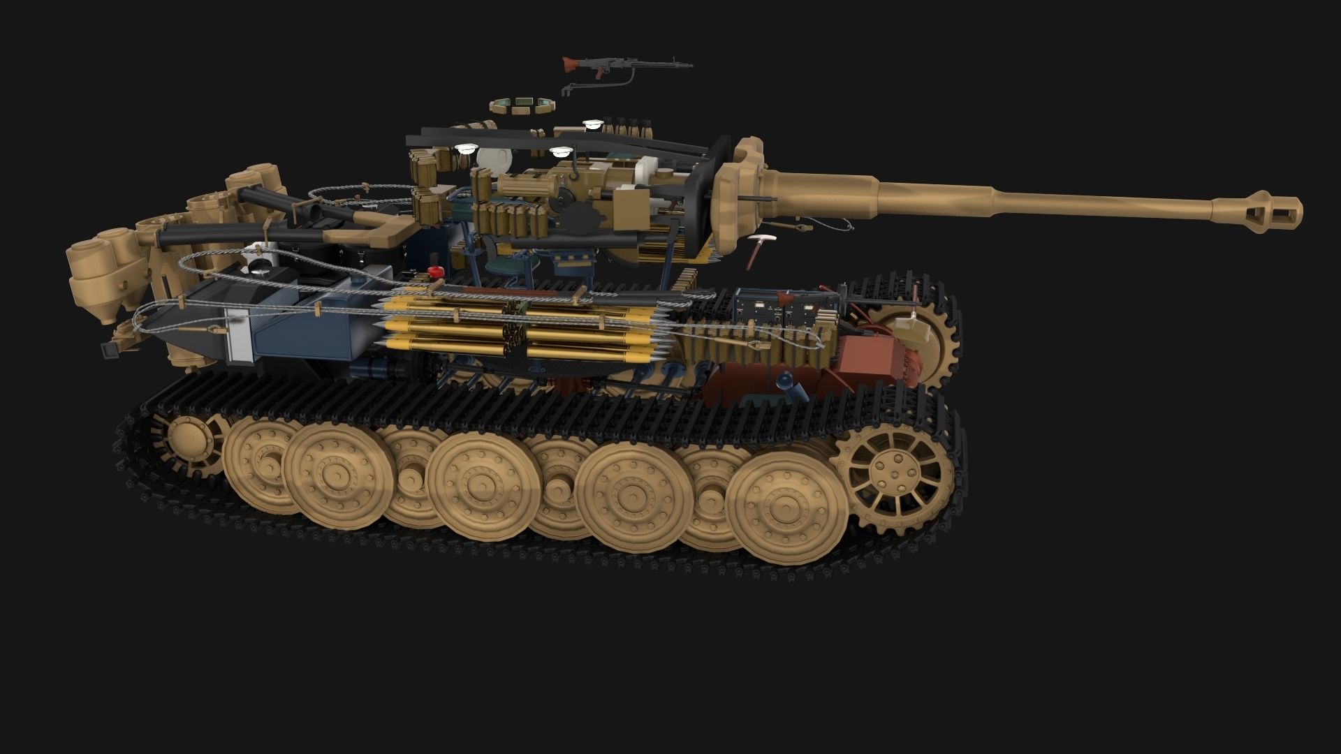 T34-85 Tiger Tank Late Pack with Interior and Engine Bay 3D model_45