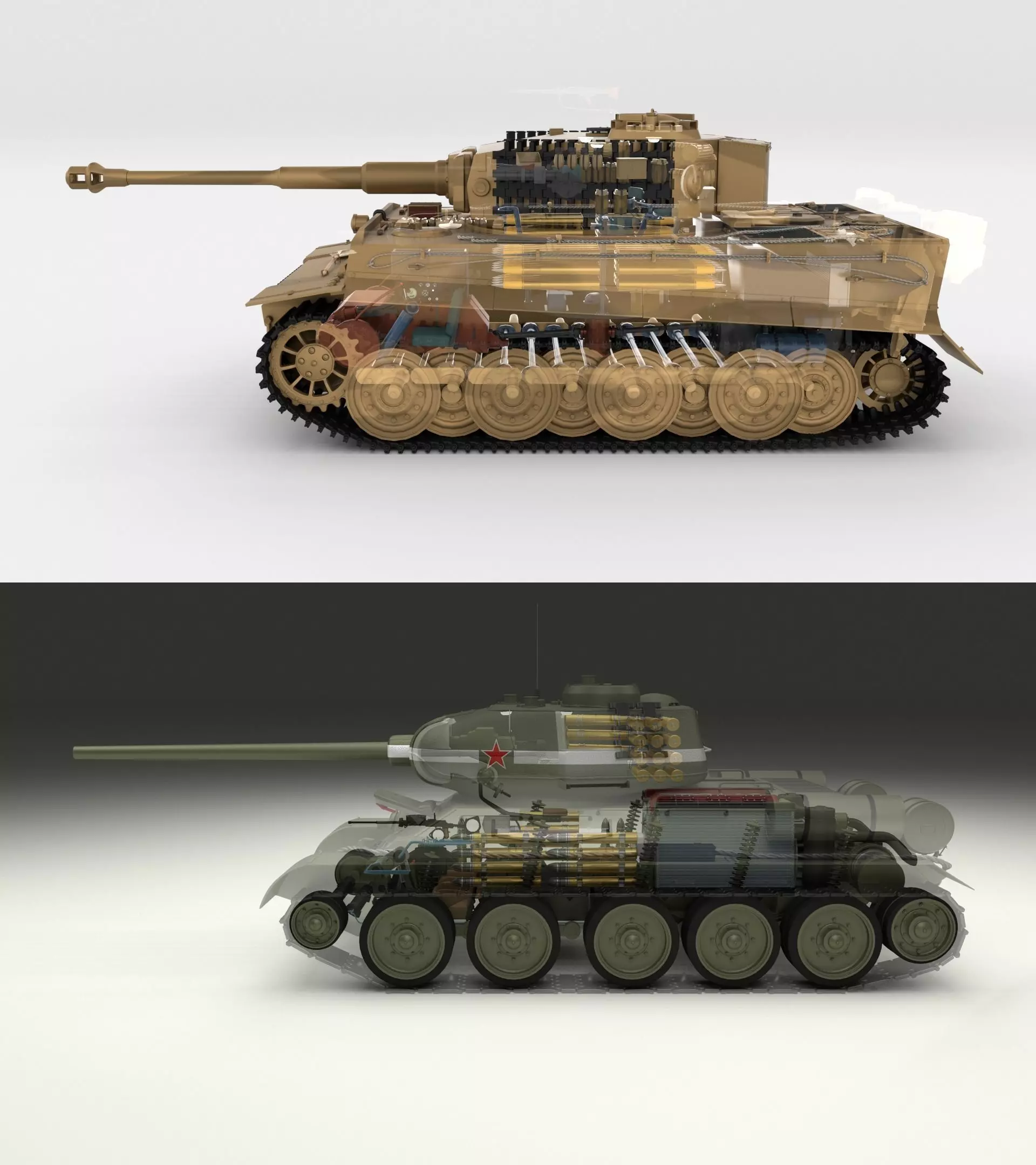 T34-85 Tiger Tank Late Pack with Interior and Engine Bay 3D model_0
