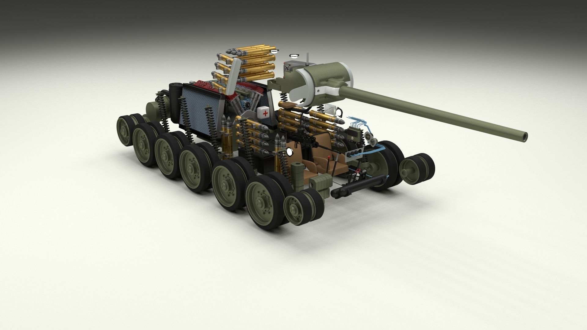 T34-85 Tiger Tank Late Pack with Interior and Engine Bay 3D model_62