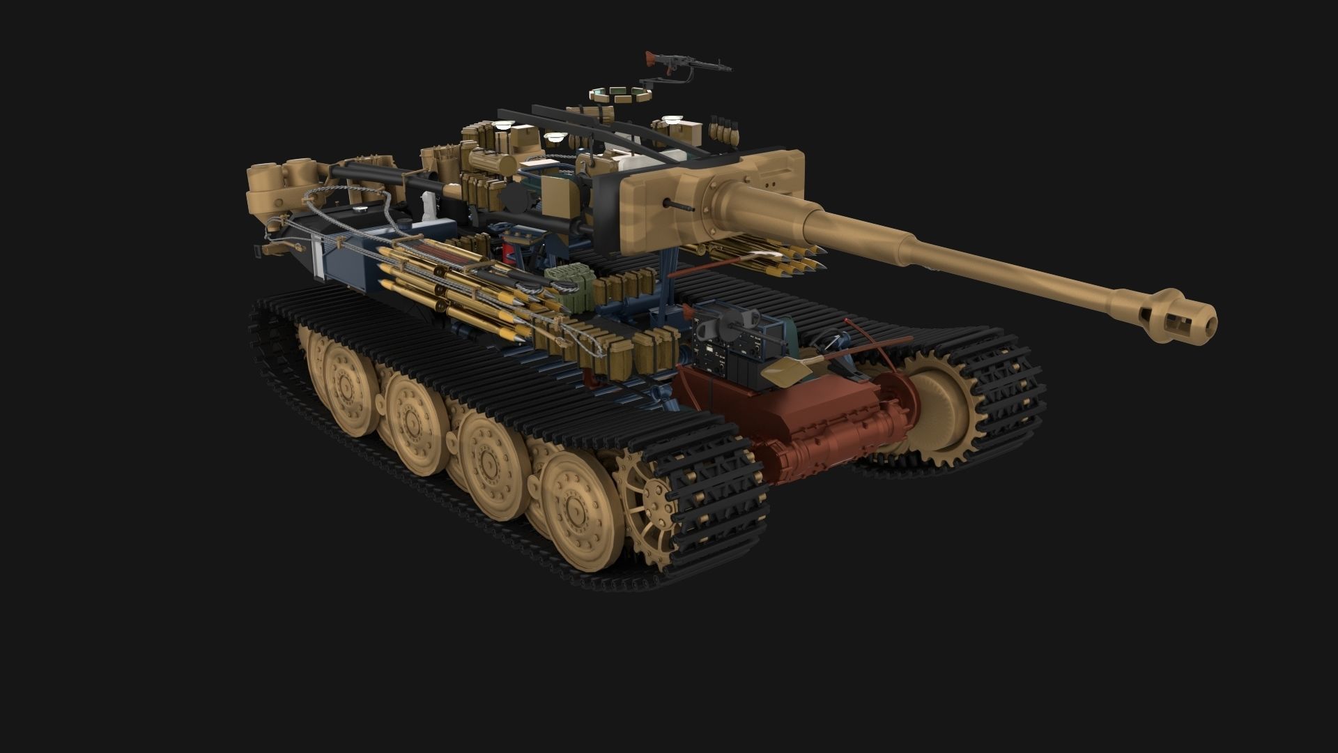 T34-85 Tiger Tank Late Pack with Interior and Engine Bay 3D model_18