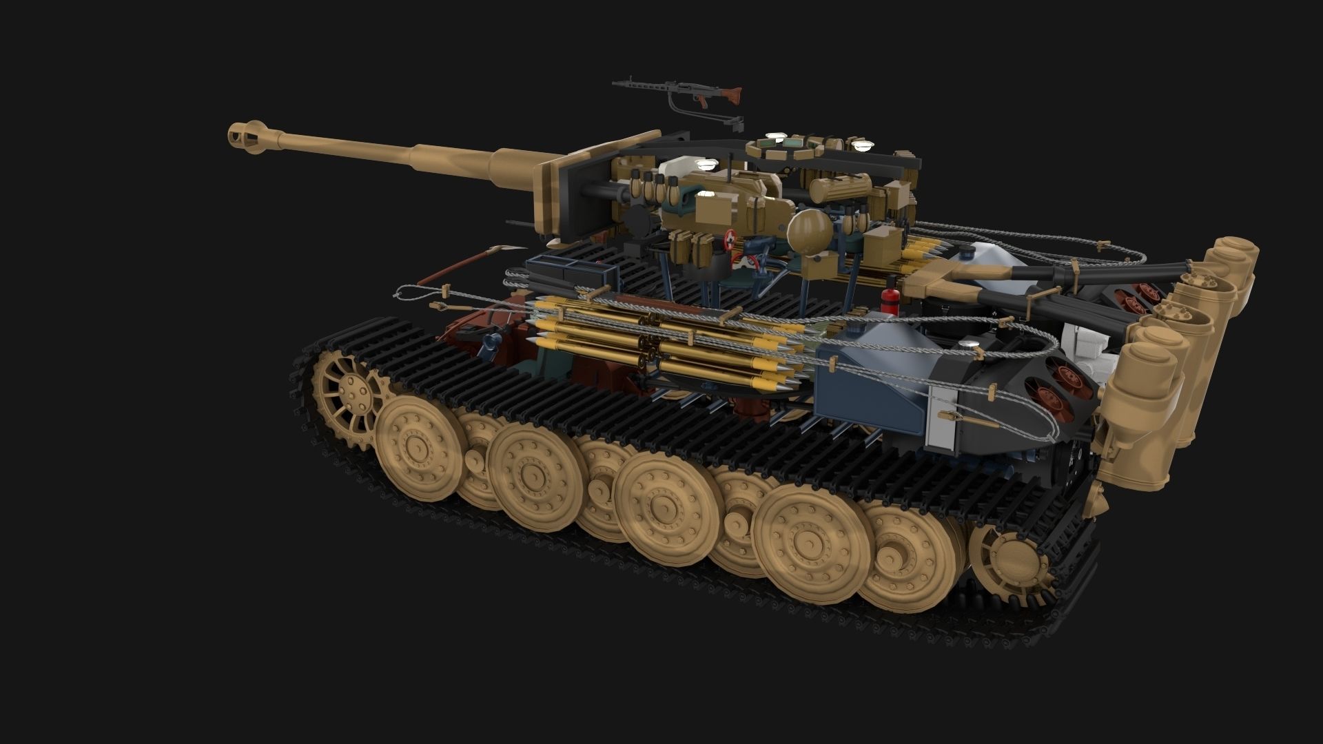 T34-85 Tiger Tank Late Pack with Interior and Engine Bay 3D model_36