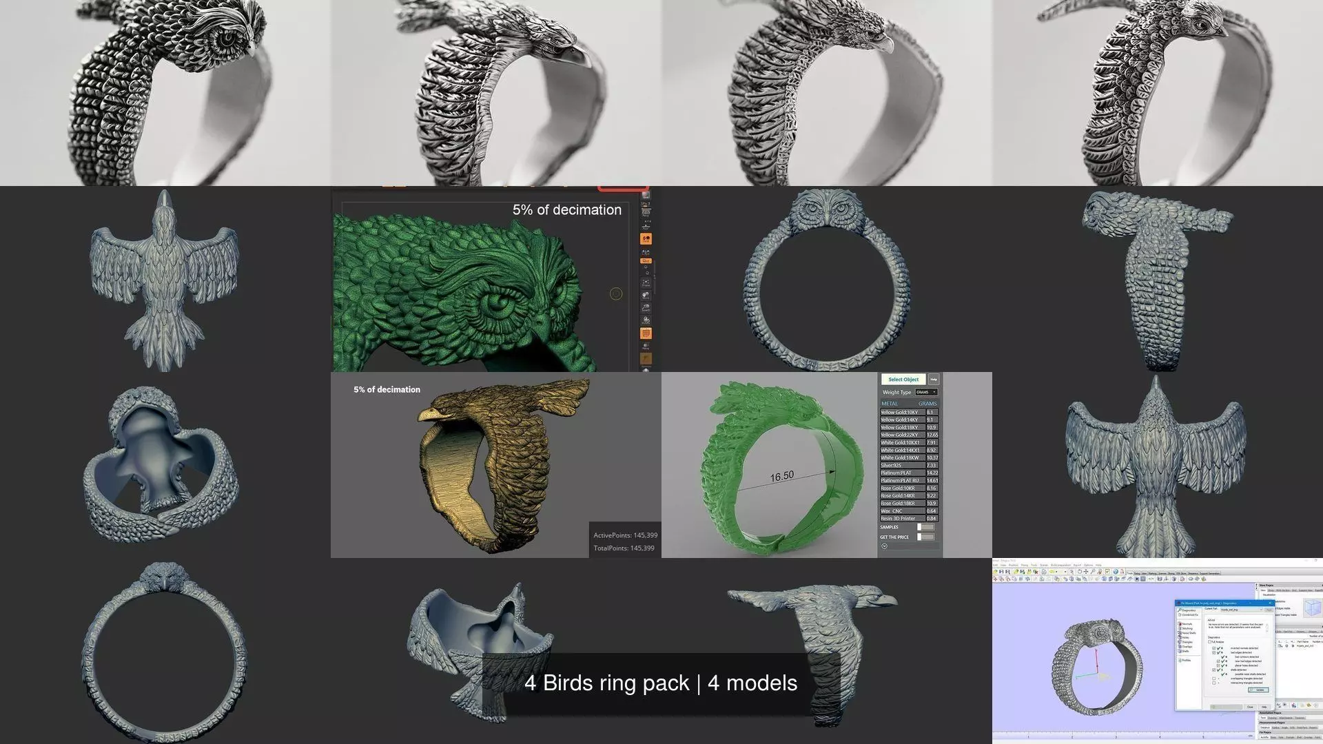 4 Birds ring pack 3D Model Collection_1