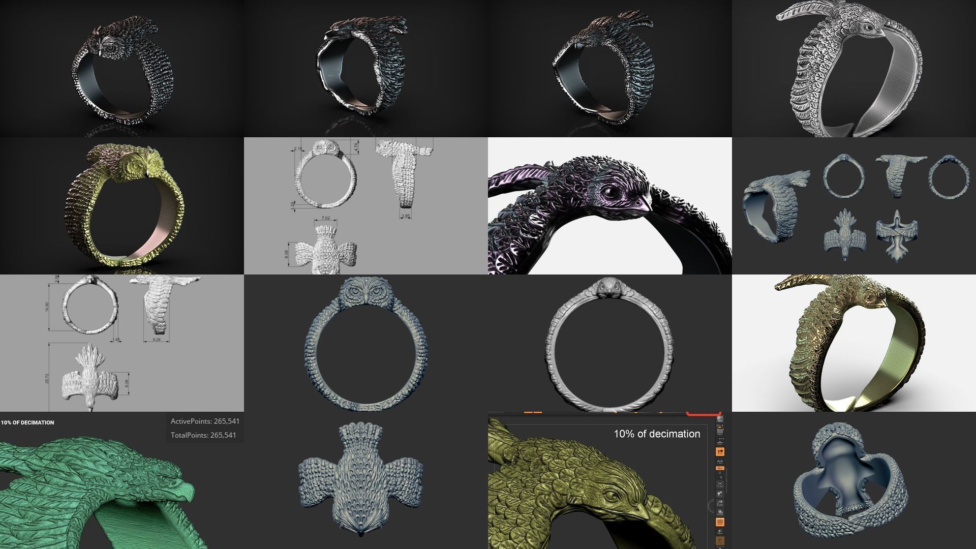 4 Birds ring pack 3D Model Collection_6