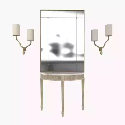   Marble Top Demilune Console  and  wall lamp and mirror