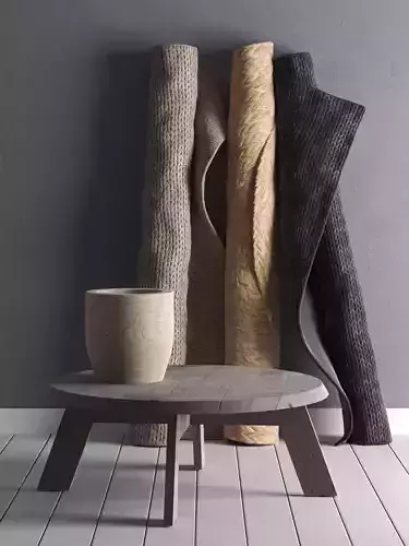 Sisal Carpets and Table with Vase 3D model
