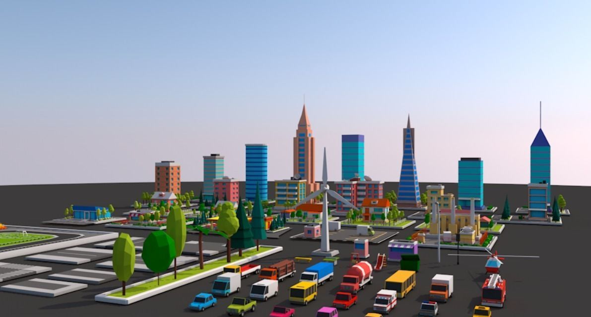 Polygonia City Buildings Cars and Elements Pack Low-poly 3D model_11