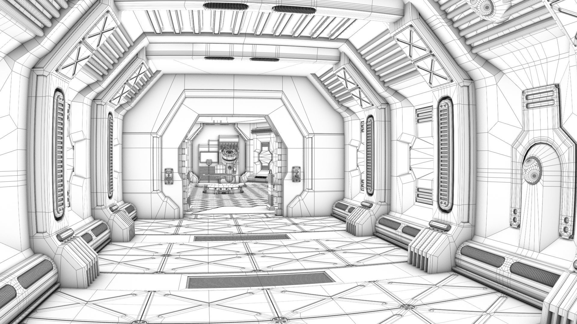 Sci-Fi Corridor and Meeting Room 3D model_2