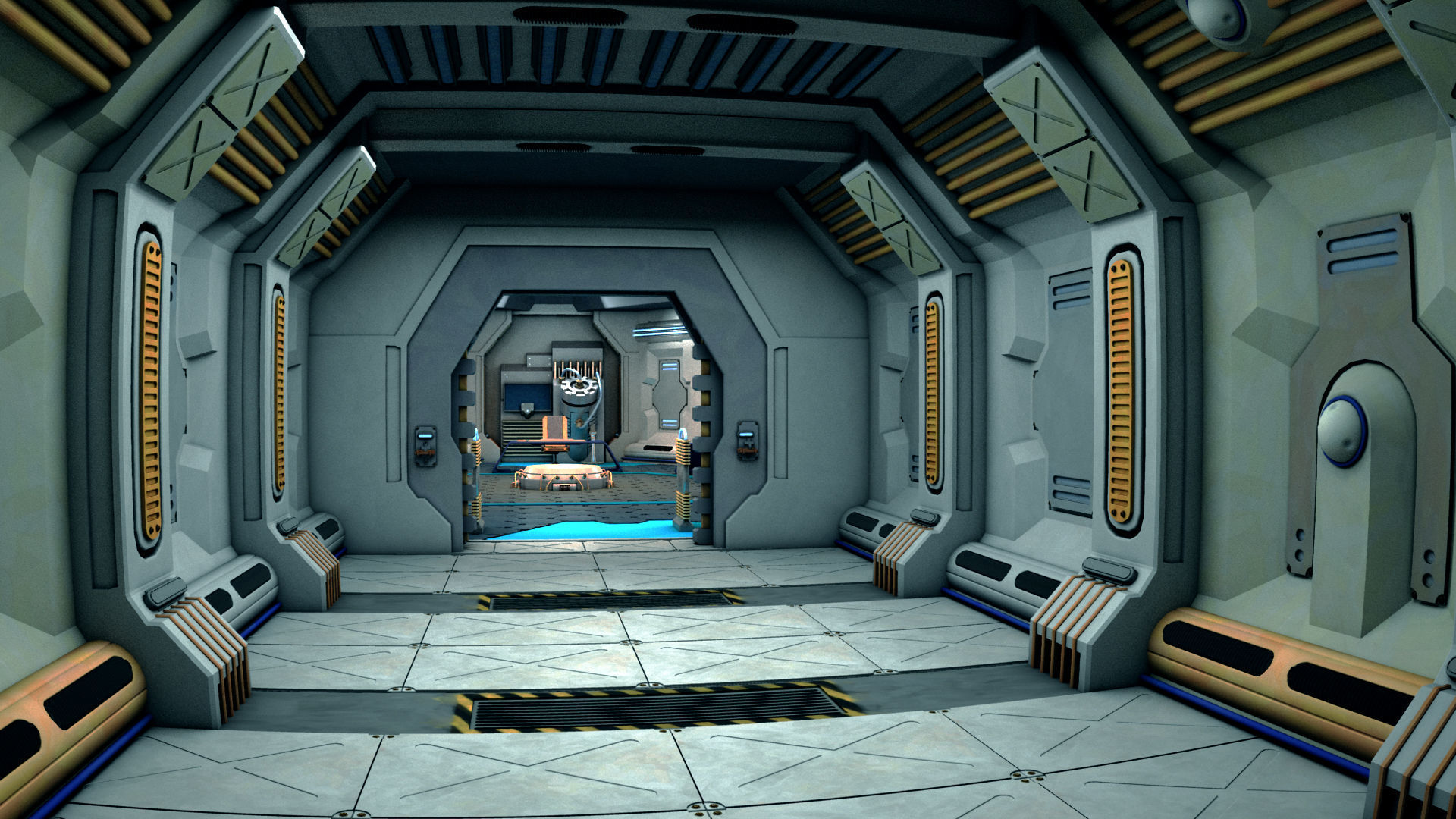 Sci-Fi Corridor and Meeting Room 3D model_1
