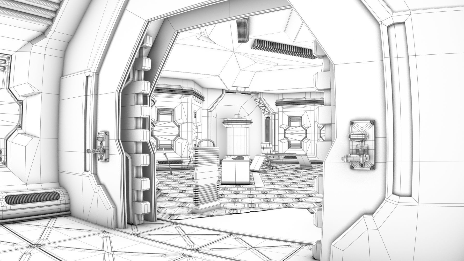 Sci-Fi Corridor and Meeting Room 3D model_4