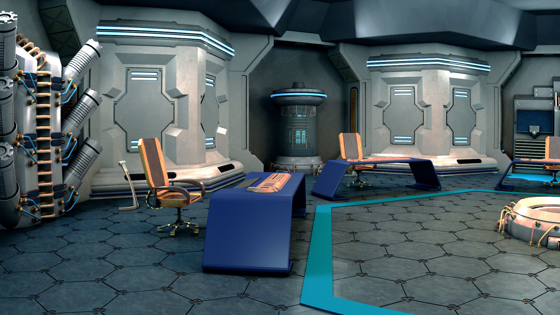 Sci-Fi Corridor and Meeting Room 3D model_9