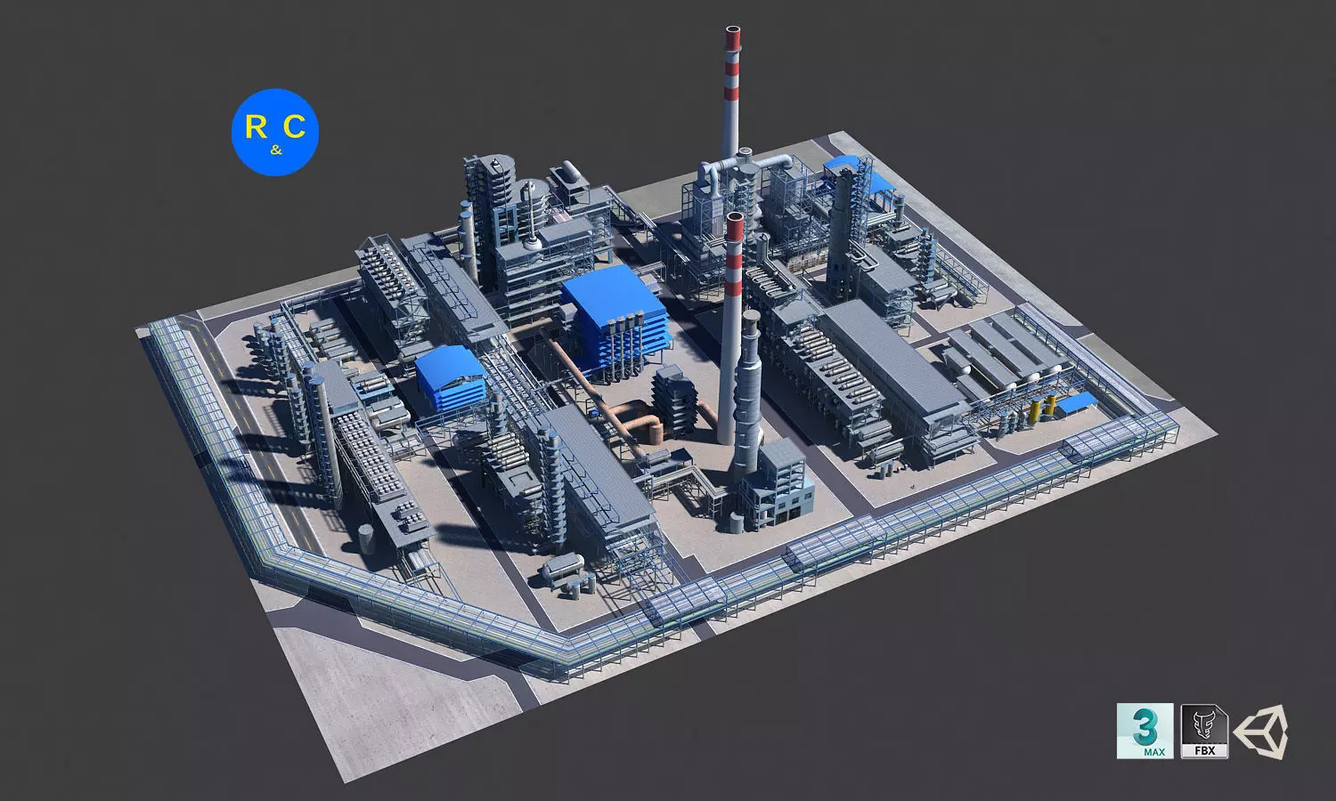 Refinery steel structure Low-poly 3D model_0