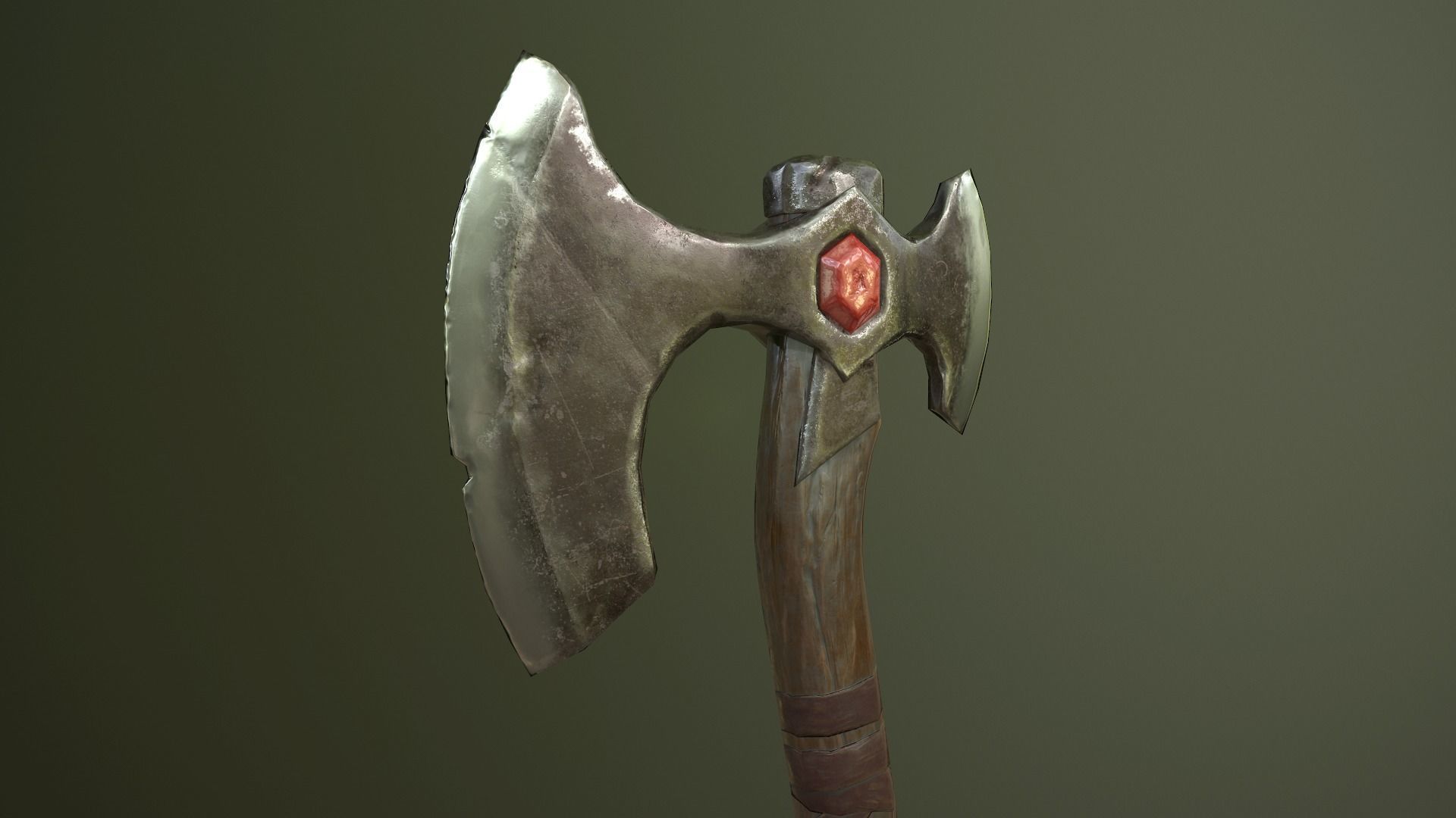 War Axe 01 Low-poly 3D model_4