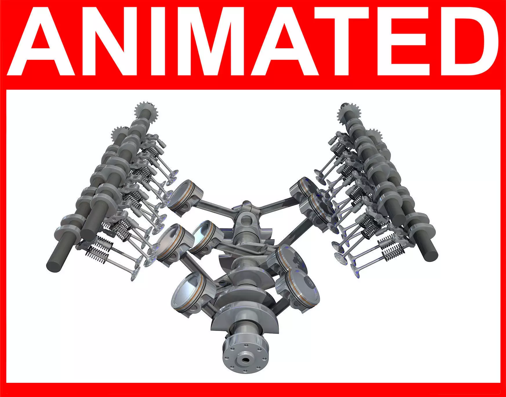 Animated V8 Engine Mechanism Internal Components 3D model_0