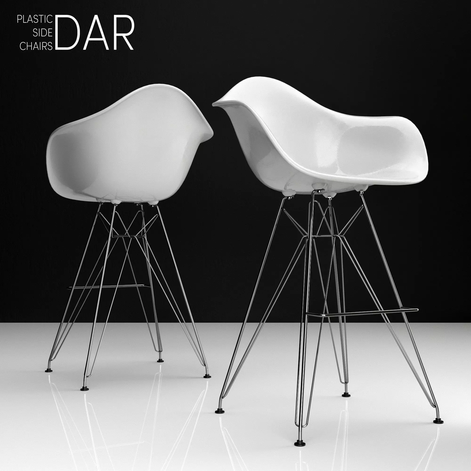 Eames DAR Bar plastic side chairs 3D model