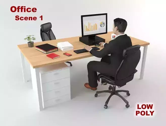 Office Scene 1 Low-poly 3D model