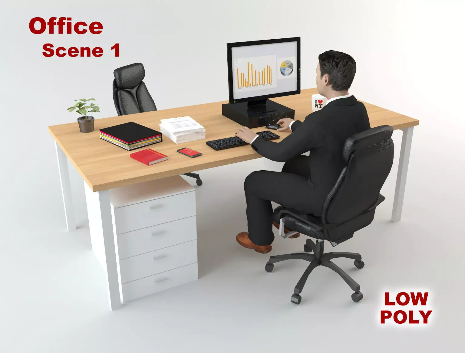Office Scene 1 Low-poly 3D model_0